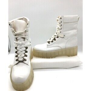 Alexis Bendel Combat Boots Womens size 9 Y2K White Comfort Knit Lace Up Shoes
